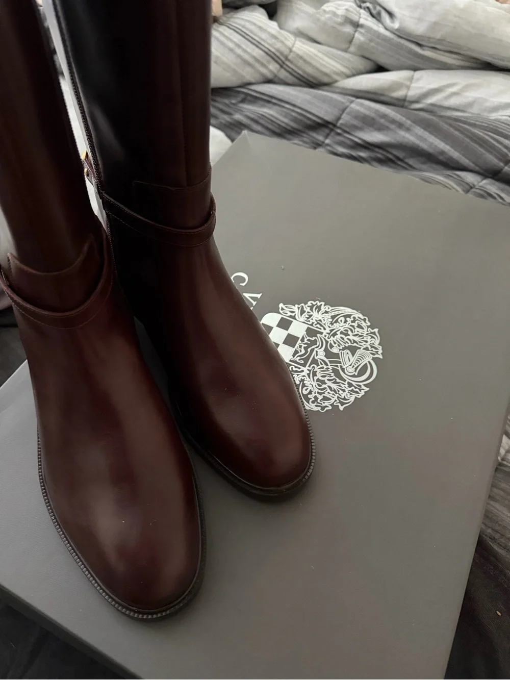 Vince Camuto Knee-High Leather Riding Boots - Rich Mahogany
